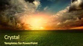  Presentation with blue green - Presentation design consisting of blue sky and white clouds background and a tawny brown colored foreground