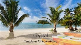  Presentation with palm beach - PPT layouts with blue sky at cook islands background and a soft green colored foreground
