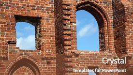  Presentation with red brick wall - Slides enhanced with blue sky in holes on old red brick wall background and a tawny brown colored foreground