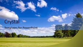  Presentation with green trees in park - Audience pleasing slide deck consisting of blue sky in southern england backdrop and a light blue colored foreground