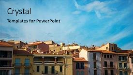  Presentation with sky blue - Cool new PPT theme with blue sky over colorful builidng backdrop and a  colored foreground