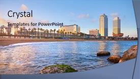  Presentation with blue waves - Colorful PPT theme enhanced with blue sky sandy coastline backdrop and a light blue colored foreground