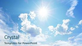  Presentation with sky sun - Cool new slide set with blue sky with clouds backdrop and a sky blue colored foreground