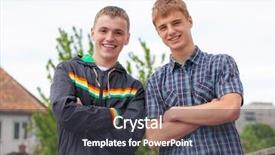  Presentation with friends - Cool new slides with blue smiley - portrait happy friends backdrop and a  colored foreground