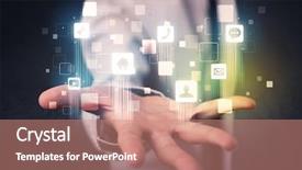  Presentation with application - Colorful presentation theme enhanced with blue social application icons backdrop and a coral colored foreground