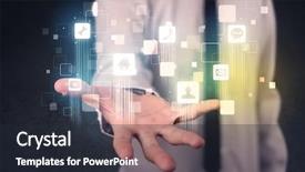  Presentation with application - Audience pleasing slide set consisting of blue social application icons backdrop and a  colored foreground