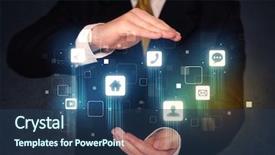  Presentation with application - Amazing PPT theme having blue social application icons backdrop and a ocean colored foreground