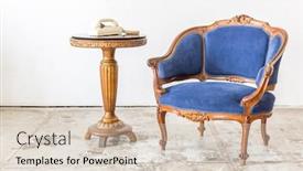  Presentation with classical - Colorful theme enhanced with blue sofa couch in vintage room with vintage telephone - classical style backdrop and a lemonade colored foreground