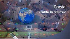  Presentation with 3d character blue globe - Slide deck consisting of blue sphere globe amidst cardboard background and a dark gray colored foreground