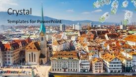  Presentation with spring - Presentation consisting of blue spire - downtown of zurich at spring background and a light blue colored foreground