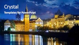  Presentation with cable stayed bridge over river - Cool new presentation with blue spire - evening over river vltava near backdrop and a ocean colored foreground