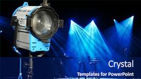  Presentation with microphones - Colorful PPT layouts enhanced with blue spotlight - incandescent light and stage backdrop and a navy blue colored foreground