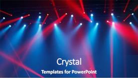  Presentation with show - Amazing PPT theme having blue spotlight - rays in the dark hall backdrop and a ocean colored foreground