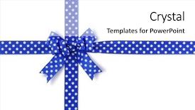  Presentation with blue - Audience pleasing PPT theme consisting of blue spotted bow on white backdrop and a  colored foreground