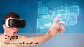  Presentation with blue squares - Colorful presentation theme enhanced with blue squares containing data backdrop and a coral colored foreground