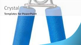  Presentation with steel - Presentation design consisting of blue-steel-hand-gripper-isolated background and a white colored foreground