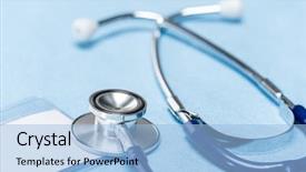  Presentation with medical equipment - Cool new presentation design with blue stethoscope over doctor coat medical equipment close-up backdrop and a light blue colored foreground