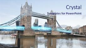  Presentation with blue lights - Colorful theme enhanced with blue streak of lights passing through london bridge backdrop and a sky blue colored foreground