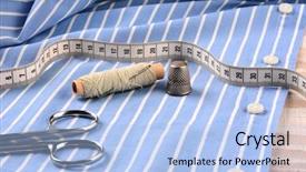  Presentation with tape measure - Slide set enhanced with blue striped mens dress shirt background and a light blue colored foreground
