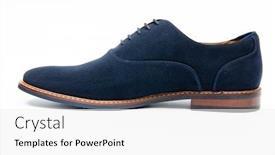  Presentation with shoes - Beautiful PPT theme featuring blue suede shoes isolated on white background backdrop and a white colored foreground