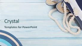  Presentation with beach bag - PPT layouts with blue summer - beach accessories bag with flip-flops background and a  colored foreground