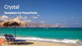  Presentation with sun - Amazing presentation theme having blue sun loungers with parasol backdrop and a ocean colored foreground