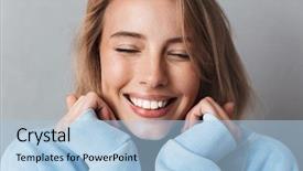  Presentation with close up baby girl knitted - Amazing PPT theme having blue sweatshirt with eyes closed backdrop and a light blue colored foreground