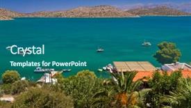  Presentation with greece blue - Slides featuring blue swimming pool at mirabello bay in greece background and a ocean colored foreground