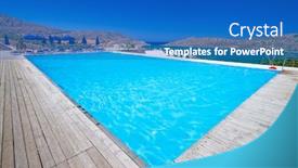  Presentation with greece blue - Cool new slide deck with blue swimming pool at mirabello bay in greece backdrop and a teal colored foreground