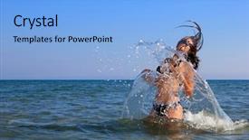  Presentation with splashing - PPT layouts having blue swoosh - gorgeous sexy woman splashing background and a light blue colored foreground