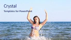  Presentation with splashing - Slides with blue swoosh - gorgeous sexy woman splashing background and a sky blue colored foreground