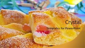  Presentation with cake grain and saint - Colorful PPT theme enhanced with blue table with champagne firecracker backdrop and a gold colored foreground