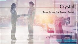  Presentation with shaking hands - Presentation design enhanced with blue technology design with tunnel background and a soft green colored foreground