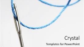  Presentation with thread - Theme consisting of blue thread going through needle eye close-up background and a white colored foreground