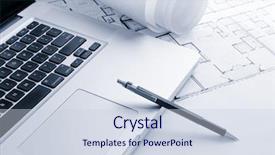  Presentation with mechanical - PPT layouts featuring blue tone - laptop with blueprints and mechanical background and a lemonade colored foreground