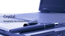  Presentation with fountain pen - Amazing PPT theme having blue toned fountain pen backdrop and a light blue colored foreground