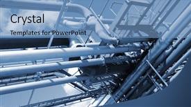  Presentation with oil refinery - Presentation theme having blue toned pipelines against blue background and a light blue colored foreground