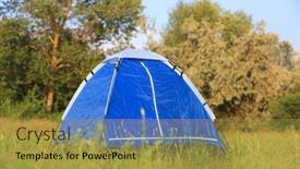  Presentation with blue green - Audience pleasing PPT layouts consisting of blue-tourist-tent-on-green backdrop and a gold colored foreground