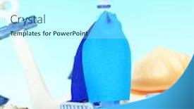  Presentation with ship - Beautiful PPT theme featuring blue toy ship on sand on blue background backdrop and a cool aqua colored foreground