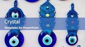  Presentation with handcraft - Presentation theme having blue turkish evil eye with handcraft hanging at the wall background and a teal colored foreground