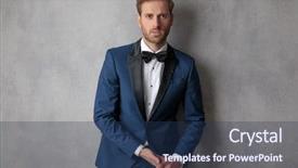  Presentation with elegant light blue - Colorful PPT theme enhanced with blue tuxedo holding hands post backdrop and a ocean colored foreground