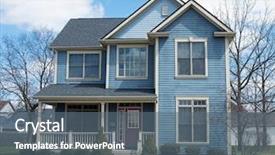  Presentation with story - Beautiful slides featuring blue two story house backdrop and a gray colored foreground