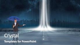  Presentation with road light - Cool new PPT layouts with blue umbrella against road lead backdrop and a  colored foreground