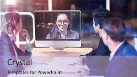  Presentation with video conference - Audience pleasing slides consisting of blue videobackground - 3d business team having video backdrop and a light blue colored foreground