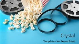  Presentation with cinema - PPT theme featuring blue videobackground - composition with popcorn and cinema background and a light blue colored foreground