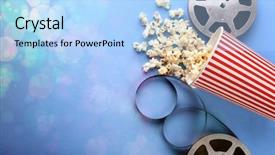  Presentation with popcorn - Audience pleasing slide deck consisting of blue videobackground - flat lay composition with popcorn backdrop and a light blue colored foreground