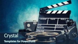  Presentation with accessories - Audience pleasing PPT layouts consisting of blue videobackground - retro film production accessories still backdrop and a ocean colored foreground