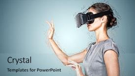  Presentation with abstract green - Presentation theme featuring blue videobackground - side view of young woman background and a light blue colored foreground