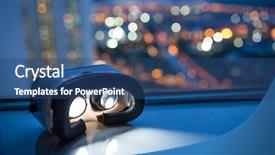  Presentation with cityscape - PPT layouts consisting of blue videobackground - vr device with cityscape background background and a ocean colored foreground