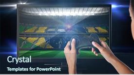  Presentation with spark - Slide set with blue videobackground - woman playing video game background and a ocean colored foreground